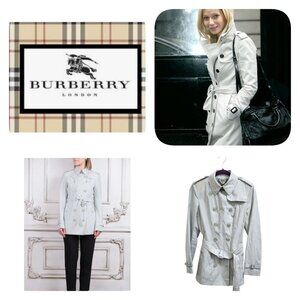 Burberry London White Trench Coat Cotton Silk Belted Jacket UK10 USA8